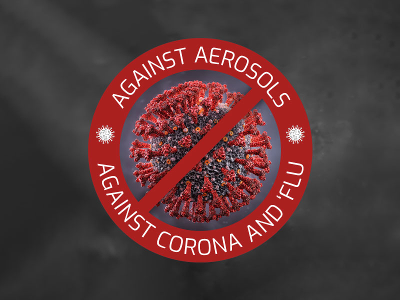 Luftklar air purifiers remove aerosols and keep their concentration in the room air permanently at a harmless level Information sign: eliminates corona, influenza and aerosols