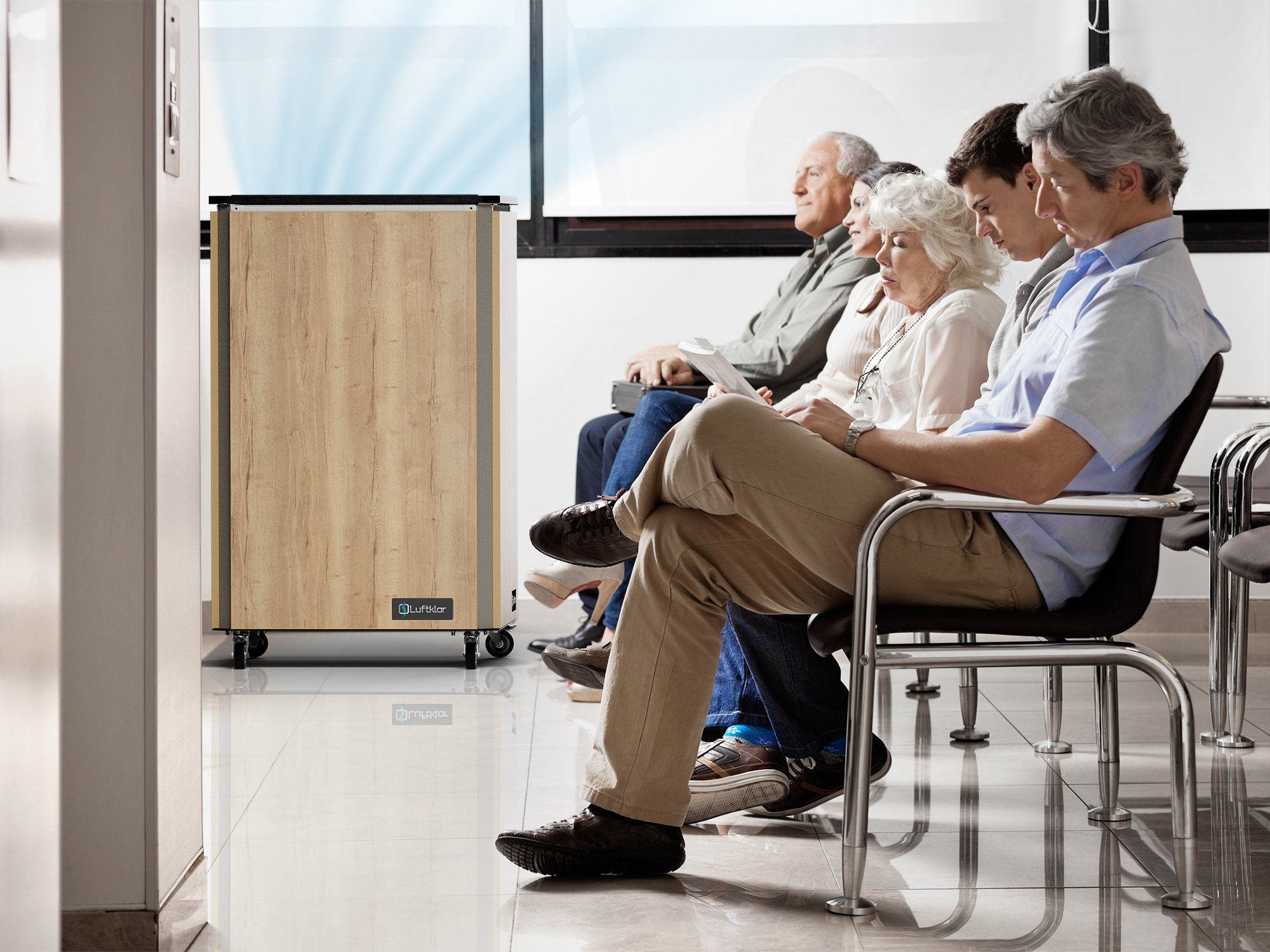 Luftklar air purifier in the waiting room of a doctor's office 